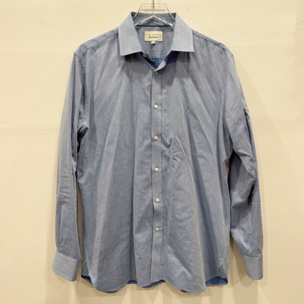 Ted Baker Endurance Long Sleeve Blue Printed Button Down Shirt 16.5 34/35